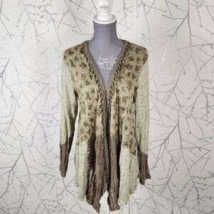 Adam Jacobs Patchwork Mixed Fabric Artsy Open Front Cardigan